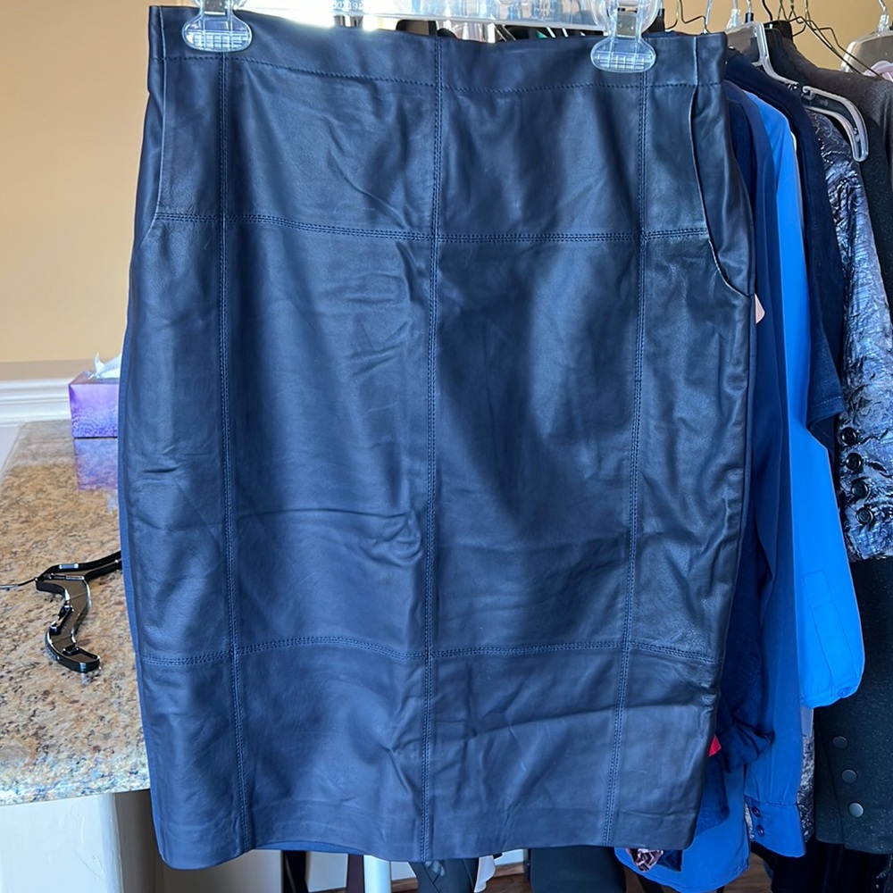 NWT Halston Heritage Navy Leather Skirt